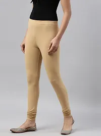 PINKSHELL Churidar Leggings for Women Cotton Lycra Leggings Leggings Churidar Solid Slim fit Pajami Ethnic Lower Occasional Leggings (Large, Beige)-thumb2