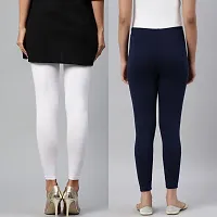 PINKSHELL Women?S Straight FIT Ankle Length Colour Combos Legging Elegant Women Solid Cotton Lycra Super Quality Ankle Length Legging Combo Leggings (Medium, White/Navy)-thumb3