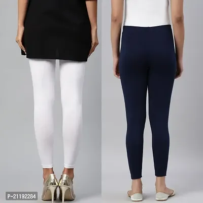 PINKSHELL Women?S Straight FIT Ankle Length Colour Combos Legging Elegant Women Solid Cotton Lycra Super Quality Ankle Length Legging Combo Leggings (Medium, White/Navy)-thumb4