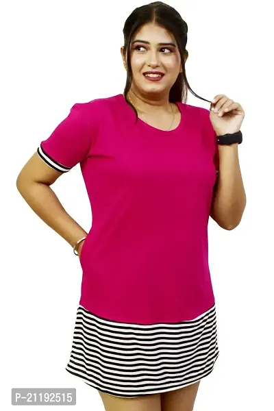 Pinkshell Women?s/Ladies/Girls Long Stripe Panel with Colour Polo T-Shirt, Round Neck Regular Fit (2XL, Magenta)-thumb2