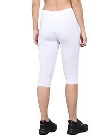 Pinkshell Plain Capri and Short Combo for Women Calf Length Capri Active Workout Running Trendy Cotton Lycra Capri and Slim fit Cycling Yoga Shorts (6XL, White(C)/Navy(S))-thumb2