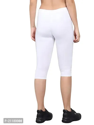 Pinkshell Plain Capri and Short Combo for Women Calf Length Capri Active Workout Running Trendy Cotton Lycra Capri and Slim fit Cycling Yoga Shorts (6XL, White(C)/Navy(S))-thumb3
