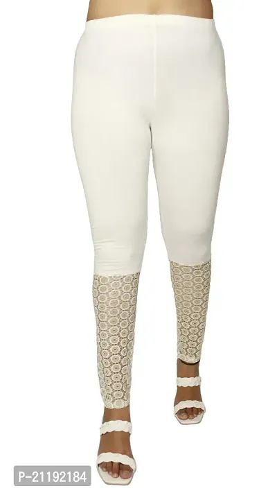 PINKSHELL Elegant Zari Lace Legging for Womens (L, White)-thumb3