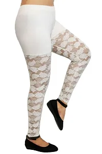 PINKSHELL Women?s Straight Fit Designer Full lace Ankle Length Legging/Elegant Women Solid viscou Lycra Super Quality Sexy net Keeps You Look hot, Fancy/Elegant Legging (XL, White)-thumb1