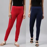 PINKSHELL wear Leggings Colour Combo Churidar Leggings for Women Cotton Lycra Leggings dailchuridar Solid Slim fit Pajami Ethnic Lower Occasional Leggings (XL, Navy/RED)-thumb1