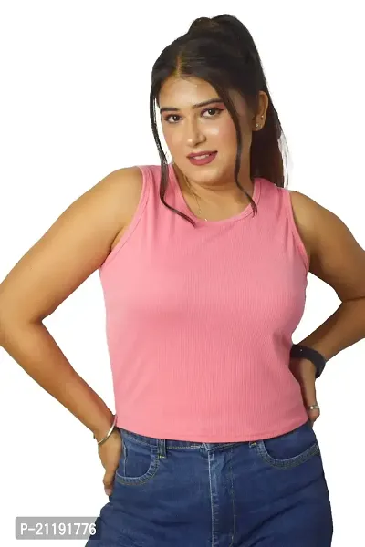 PINKSHELL Round Neck Long Crop Top (S, Pink)-thumb3