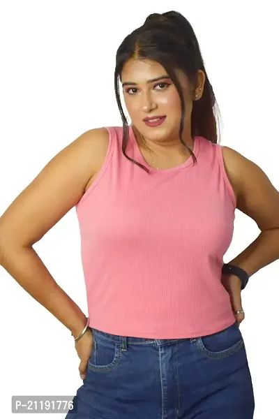 PINKSHELL Round Neck Long Crop Top (S, Pink)-thumb4