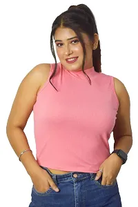 PINKSHELL Turtle Neck Ribbed Long Crop Top (M, Pink)-thumb3