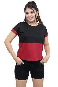 Pinkshell Women?s/Ladies/Girls Black Panel Crop top/Round Neck/Regular Fit T-Shirt, Half Sleeves Solid Crop top,Cotton Top, Cotton T-Shirt Plus Size Crop (2XL, Maroon)-thumb2