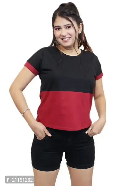 Pinkshell Women?s/Ladies/Girls Black Panel Crop top/Round Neck/Regular Fit T-Shirt, Half Sleeves Solid Crop top,Cotton Top, Cotton T-Shirt Plus Size Crop (2XL, Maroon)-thumb3