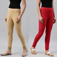 PINKSHELL wear Leggings Colour Combo Churidar Leggings for Women Cotton Lycra Leggings dailchuridar Solid Slim fit Pajami Ethnic Lower Occasional Leggings (XL, RED/Beige)-thumb2