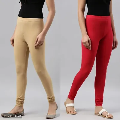 PINKSHELL wear Leggings Colour Combo Churidar Leggings for Women Cotton Lycra Leggings dailchuridar Solid Slim fit Pajami Ethnic Lower Occasional Leggings (XL, RED/Beige)-thumb3