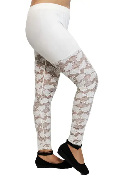 PINKSHELL Women?s Straight Fit Designer Full lace Ankle Length Legging/Elegant Women Solid viscou Lycra Super Quality Sexy net Keeps You Look hot, Fancy/Elegant Legging (XL, White)