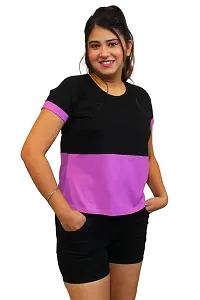 Pinkshell Women?s/Ladies/Girls Black Panel Crop top/Round Neck/Regular Fit T-Shirt, Half Sleeves Solid Crop top,Cotton Top, Cotton T-Shirt Plus Size Crop (2XL, Lavendar)-thumb4