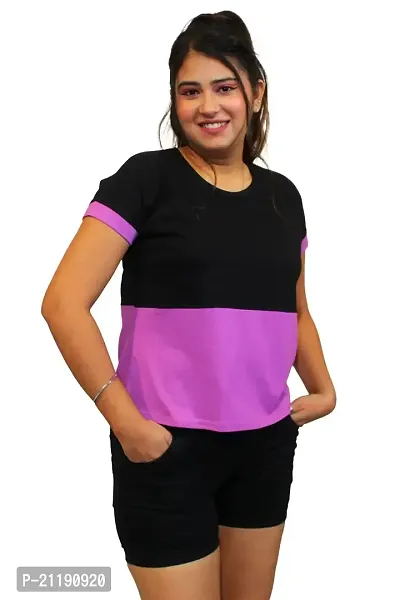 Pinkshell Women?s/Ladies/Girls Black Panel Crop top/Round Neck/Regular Fit T-Shirt, Half Sleeves Solid Crop top,Cotton Top, Cotton T-Shirt Plus Size Crop (2XL, Lavendar)-thumb4