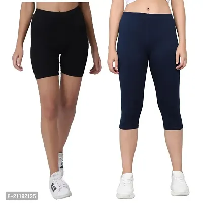 Buy Pinkshell Plain Capri and Short Combo for Women Calf Length Capri  Active Workout Running Trendy Cotton Lycra Capri and Slim fit Cycling Yoga  Shorts (Medium, Navy(C)/Black(S)) Online In India At Discounted