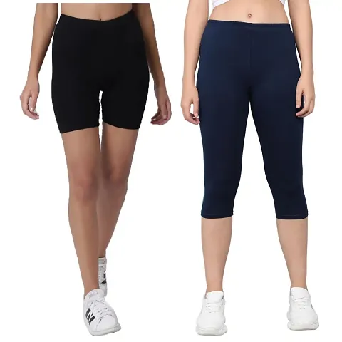 Buy Pinkshell Plain Capri and Short Combo for Women Calf Length Capri  Active Workout Running Trendy Cotton Lycra Capri and Slim fit Cycling Yoga  Shorts (2XL, White(C)/Black(S)) Online In India At Discounted