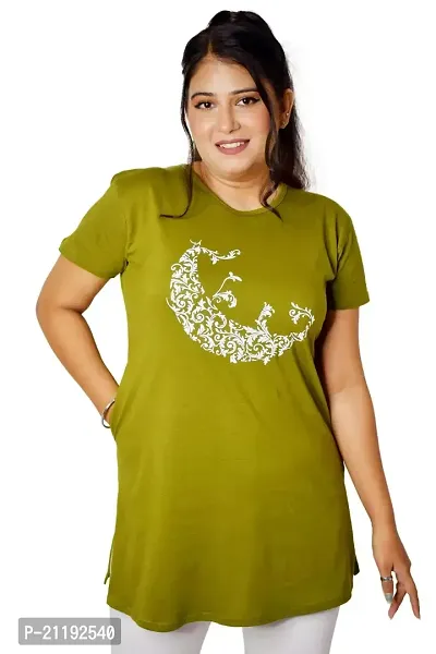 PINKSHELL Moon Printed Polo T-Shirt for Women (Medium, Olive)-thumb0