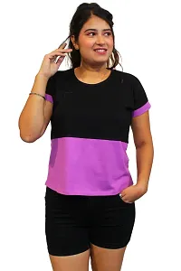 Pinkshell Women?s/Ladies/Girls Black Panel Crop top/Round Neck/Regular Fit T-Shirt, Half Sleeves Solid Crop top,Cotton Top, Cotton T-Shirt Plus Size Crop (2XL, Lavendar)-thumb2