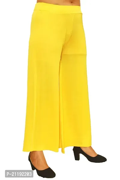 PINKSHELL Stylish Casual Wear Malai Lycra Flair Palazzo Plain/Shiney Wide Palazzo Different Color/Stretchable/Ankle Length Palazzo for Women, Ladies and Girls by Pink Shell (XL, Yellow)-thumb3