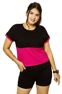 Pinkshell Women?s/Ladies/Girls Black Panel Crop top/Round Neck/Regular Fit T-Shirt, Half Sleeves Solid Crop top,Cotton Top, Cotton T-Shirt Plus Size Crop (3XL, Magenta)-thumb3