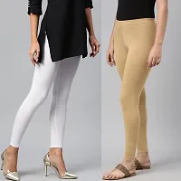 PINKSHELL Women?S Straight FIT Ankle Length Legging Colour Combos Elegant Women Solid Cotton Lycra Super Quality Ankle Length Legging (Small, White/Beige)-thumb2