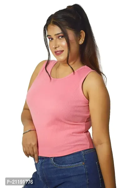 PINKSHELL Round Neck Long Crop Top (S, Pink)-thumb5