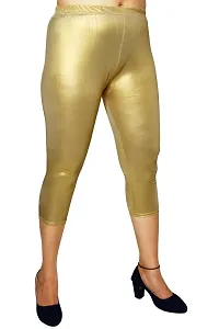 PINKSHELL Women Glittery Shimmer Foil Capri (2XL, Light Golden)-thumb3