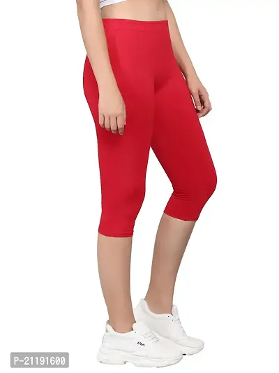 Pinkshell Plain Capri and Short Combo for Women Calf Length Capri Active Workout Running Trendy Cotton Lycra Capri and Slim fit Cycling Yoga Shorts (6XL, RED(C)/White(S))-thumb2