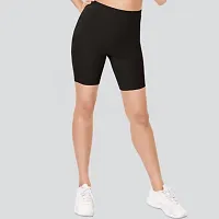 Pinkshell Plain Capri and Short Combo for Women Calf Length Capri Active Workout Running Trendy Cotton Lycra Capri and Slim fit Cycling Yoga Shorts (Large, Beige(C)/Black(S))-thumb1