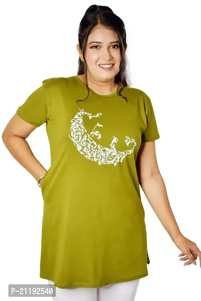 PINKSHELL Moon Printed Polo T-Shirt for Women (Medium, Olive)-thumb2