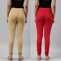 PINKSHELL wear Leggings Colour Combo Churidar Leggings for Women Cotton Lycra Leggings dailchuridar Solid Slim fit Pajami Ethnic Lower Occasional Leggings (4XL, Beige/RED)-thumb3