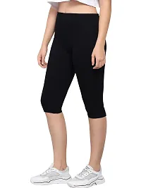 Pinkshell Plain Capri and Short Combo for Women Calf Length Capri Active Workout Running Trendy Cotton Lycra Capri and Slim fit Cycling Yoga Shorts (Medium, Black(C)/Beige(S))-thumb1