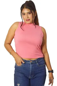 PINKSHELL Turtle Neck Ribbed Long Crop Top (M, Pink)-thumb5