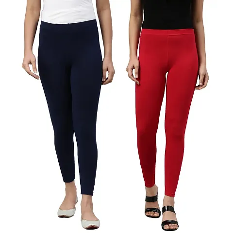 Stylish Cotton Lycra Solid Leggings For Women - Pack Of 2
