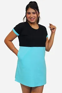 Pinkshell Women?s/Ladies/Girls Long Two Colour Polo Round Neck Regular Fit/Side Slit/Half Sleeves Solid Different Color/Dress Night Wear Long Cotton Top, T-Shirt Plus Size (8XL, Blue)-thumb2