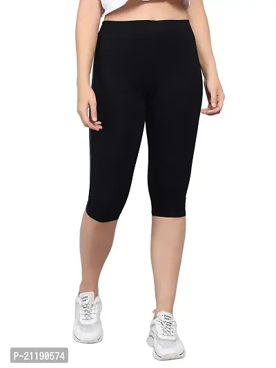 Pinkshell Plain Capri and Short Combo for Women Calf Length Capri Active Workout Running Trendy Cotton Lycra Capri and Slim fit Cycling Yoga Shorts (3XL, Black(C)/Black(S))-thumb2