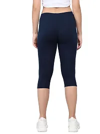 Pinkshell Plain Capri and Short Combo for Women Calf Length Capri Active Workout Running Trendy Cotton Lycra Capri and Slim fit Cycling Yoga Shorts (2XL, Navy(C)/White(S))-thumb2