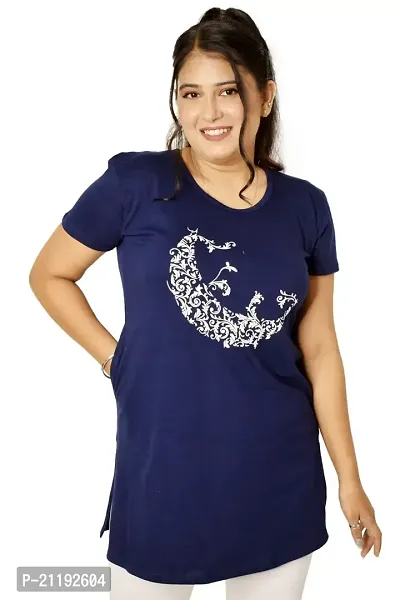 PINKSHELL Moon Printed Polo T-Shirt for Women (4XL, Navy Blue)