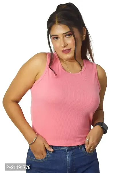 PINKSHELL Round Neck Long Crop Top (S, Pink)