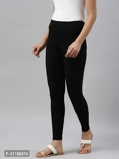 PINKSHELL Women's Straight Fit Ankle Leggings Women's Fitted Leggings Elegant Women Solid Cotton Lycra Super Quality Ankle Length Leggings (XXL, Black)-thumb2