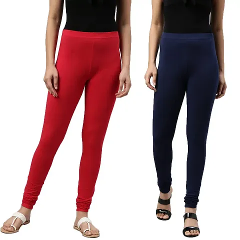 Stylish Cotton Lycra Solid Leggings For Women - Pack Of 2