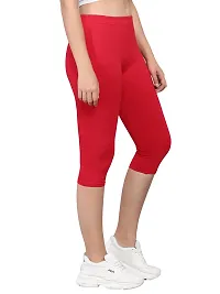 Pinkshell Plain Capri and Short Combo for Women Calf Length Capri Active Workout Running Trendy Cotton Lycra Capri and Slim fit Cycling Yoga Shorts (Small, RED(C)/White(S))-thumb3