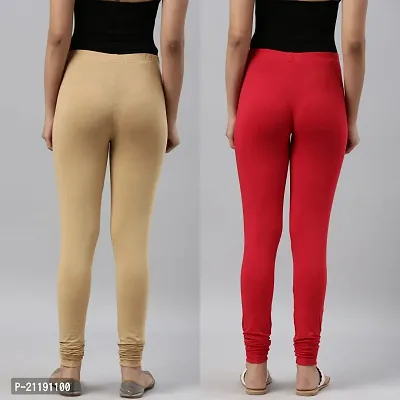 PINKSHELL wear Leggings Colour Combo Churidar Leggings for Women Cotton Lycra Leggings dailchuridar Solid Slim fit Pajami Ethnic Lower Occasional Leggings (XL, RED/Beige)-thumb4