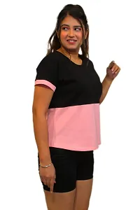 Pinkshell Women?s/Ladies/Girls Black Panel Crop top/Round Neck/Regular Fit T-Shirt, Half Sleeves Solid Crop top,Cotton Top, Cotton T-Shirt Plus Size Crop (4XL, Pink)-thumb2