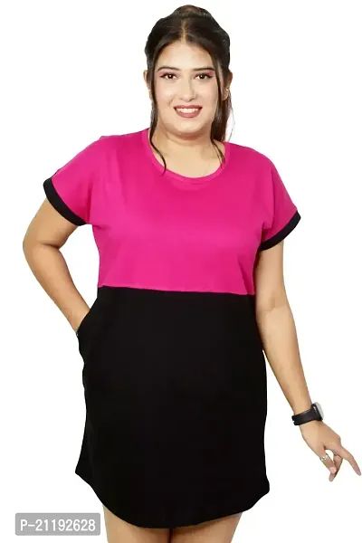 Pinkshell Women?s/Ladies/Girls Long Black Panel Polo T-Shirt,Round Neck Regular Fit/Side Slit/Cotton Long Polo,Half Sleeves T-Shirt (3XL, Black)-thumb5