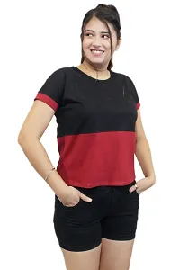 Pinkshell Women?s/Ladies/Girls Black Panel Crop top/Round Neck/Regular Fit T-Shirt, Half Sleeves Solid Crop top,Cotton Top, Cotton T-Shirt Plus Size Crop (2XL, Maroon)-thumb3