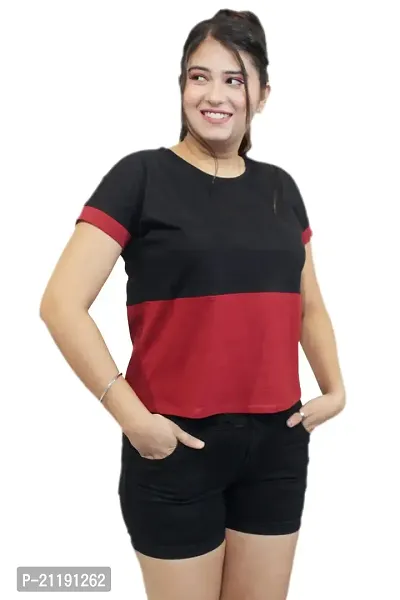 Pinkshell Women?s/Ladies/Girls Black Panel Crop top/Round Neck/Regular Fit T-Shirt, Half Sleeves Solid Crop top,Cotton Top, Cotton T-Shirt Plus Size Crop (2XL, Maroon)-thumb4