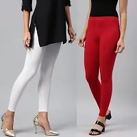 PINKSHELL Women?S Straight FIT Ankle Length Colour Combos Legging Elegant Women Solid Cotton Lycra Super Quality Ankle Length Legging Combo Leggings (XL, White/RED)-thumb2