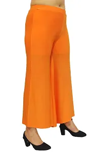 PINKSHELL Stylish Casual Wear Malai Lycra Flair Palazzo Plain/Shiney Wide Palazzo Different Color/Stretchable/Ankle Length Palazzo for Women, Ladies and Girls by Pink Shell (XL, Orange)-thumb1